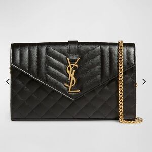 Envelope Triquilt YSL Wallet on Chain in Grained Leather